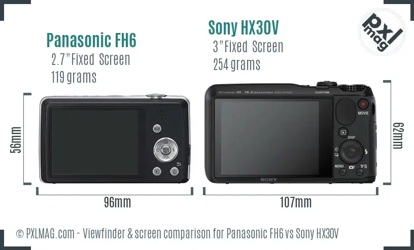 Panasonic FH6 vs Sony HX30V Screen and Viewfinder comparison
