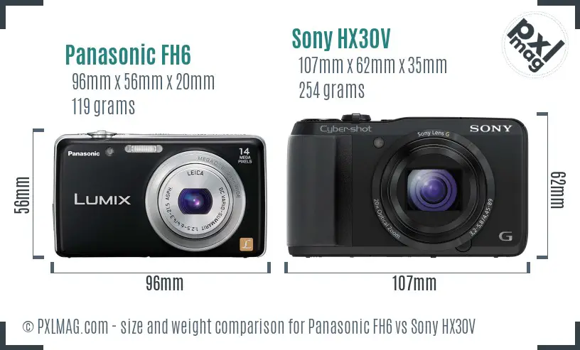 Panasonic FH6 vs Sony HX30V size comparison