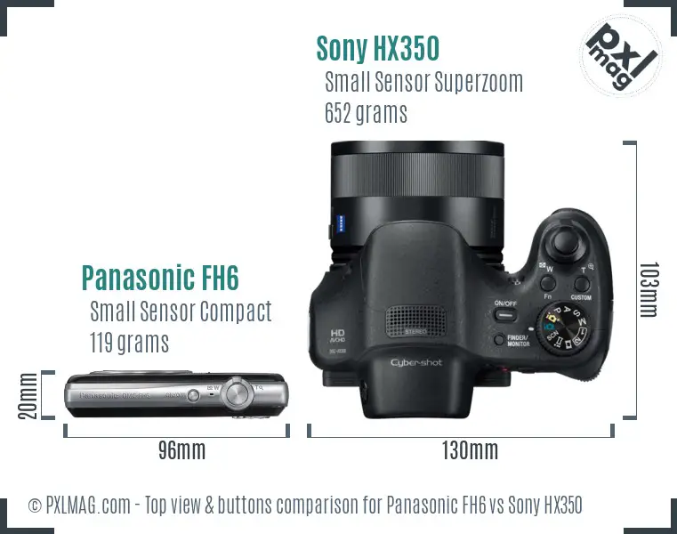 Panasonic FH6 vs Sony HX350 top view buttons comparison