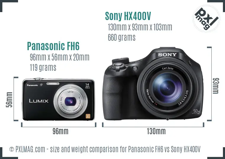 Panasonic FH6 vs Sony HX400V size comparison