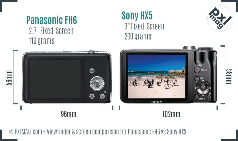 Panasonic FH6 vs Sony HX5 Screen and Viewfinder comparison