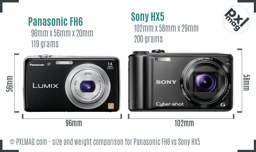 Panasonic FH6 vs Sony HX5 size comparison
