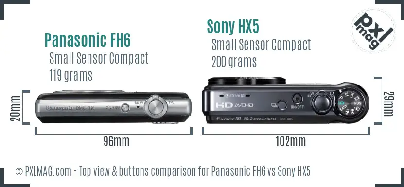 Panasonic FH6 vs Sony HX5 top view buttons comparison