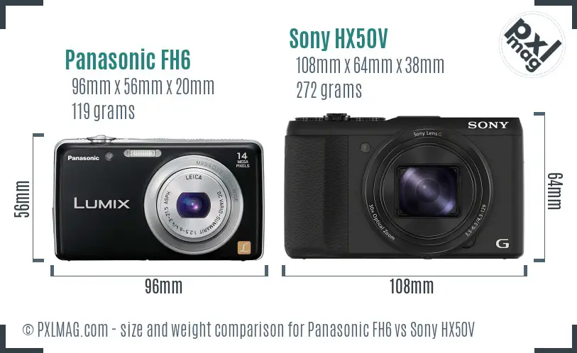 Panasonic FH6 vs Sony HX50V size comparison