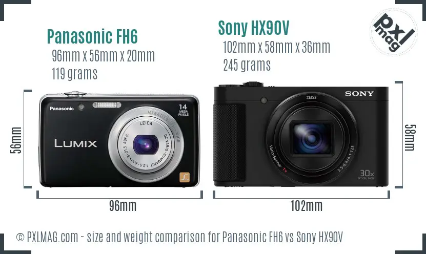Panasonic FH6 vs Sony HX90V size comparison