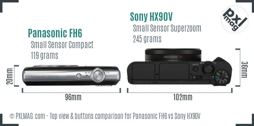 Panasonic FH6 vs Sony HX90V top view buttons comparison