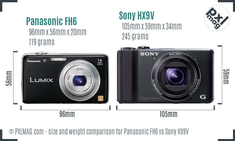 Panasonic FH6 vs Sony HX9V size comparison