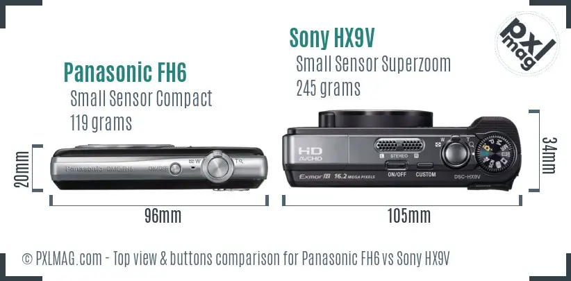 Panasonic FH6 vs Sony HX9V top view buttons comparison