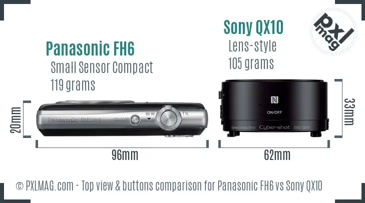 Panasonic FH6 vs Sony QX10 top view buttons comparison