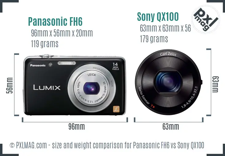 Panasonic FH6 vs Sony QX100 size comparison
