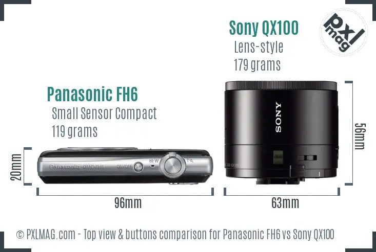 Panasonic FH6 vs Sony QX100 top view buttons comparison