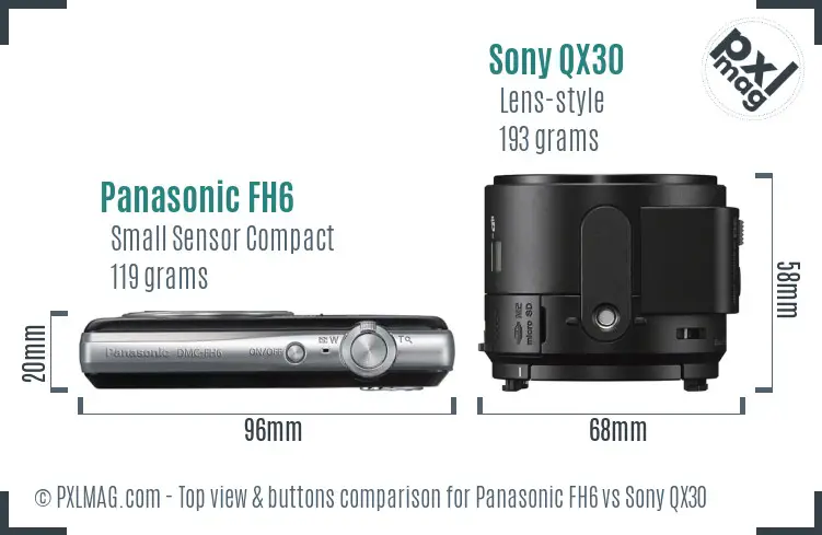 Panasonic FH6 vs Sony QX30 top view buttons comparison