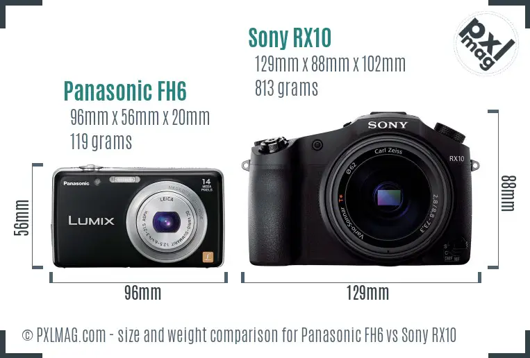 Panasonic FH6 vs Sony RX10 size comparison