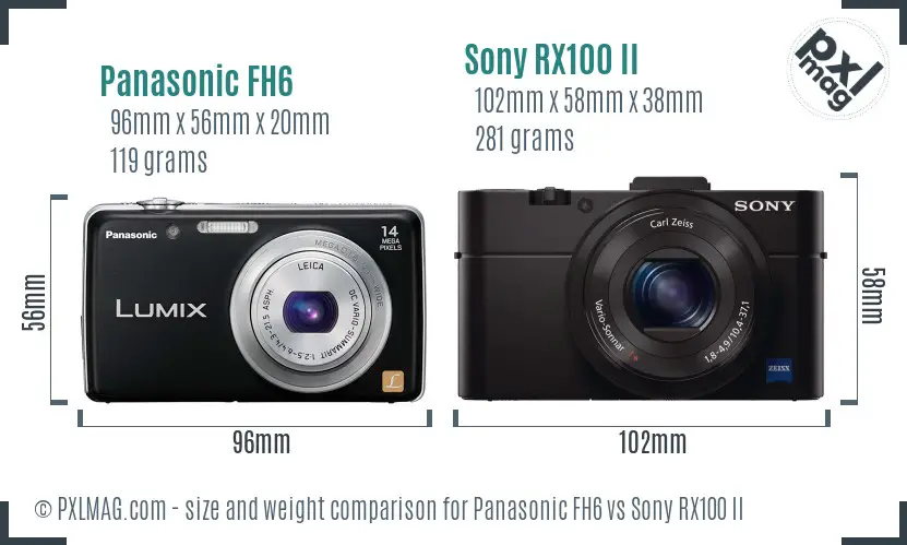 Panasonic FH6 vs Sony RX100 II size comparison