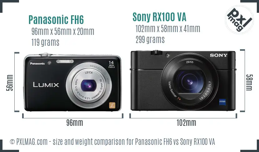 Panasonic FH6 vs Sony RX100 VA size comparison