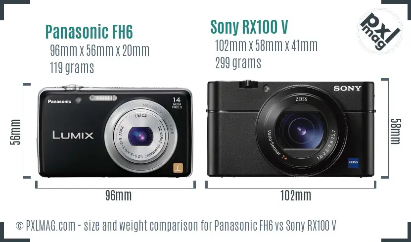 Panasonic FH6 vs Sony RX100 V size comparison