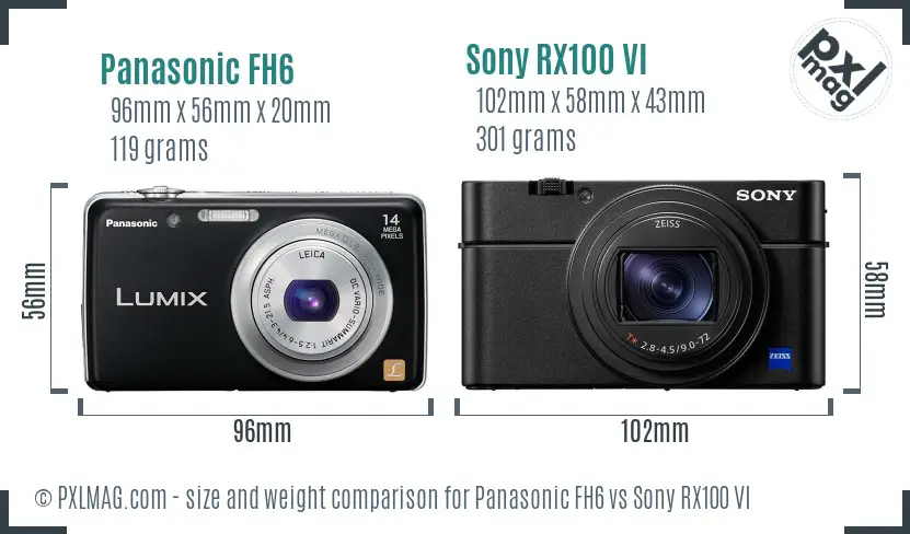 Panasonic FH6 vs Sony RX100 VI size comparison