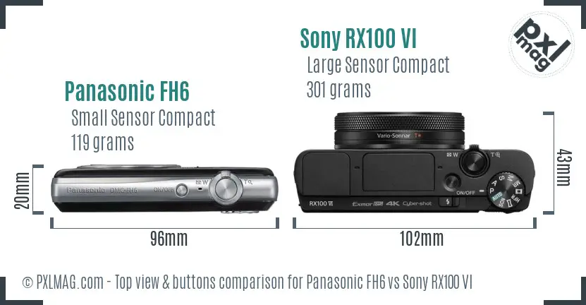 Panasonic FH6 vs Sony RX100 VI top view buttons comparison