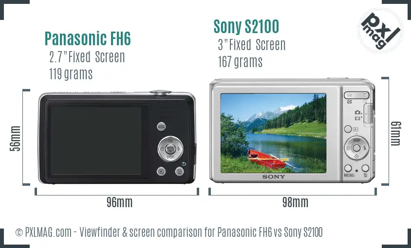 Panasonic FH6 vs Sony S2100 Screen and Viewfinder comparison