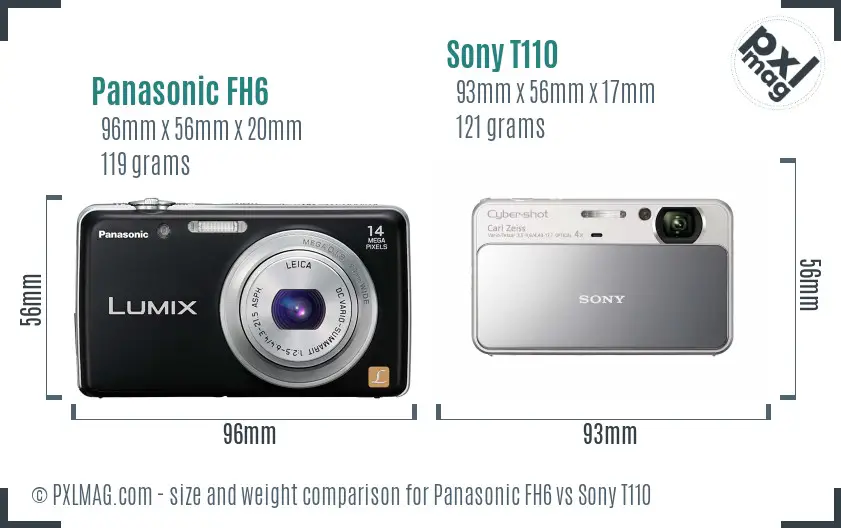 Panasonic FH6 vs Sony T110 size comparison