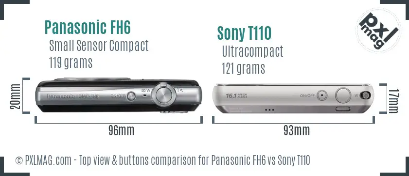 Panasonic FH6 vs Sony T110 top view buttons comparison