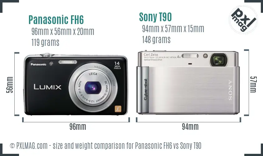 Panasonic FH6 vs Sony T90 size comparison