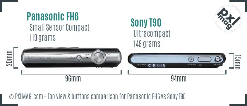 Panasonic FH6 vs Sony T90 top view buttons comparison