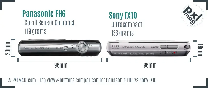 Panasonic FH6 vs Sony TX10 top view buttons comparison