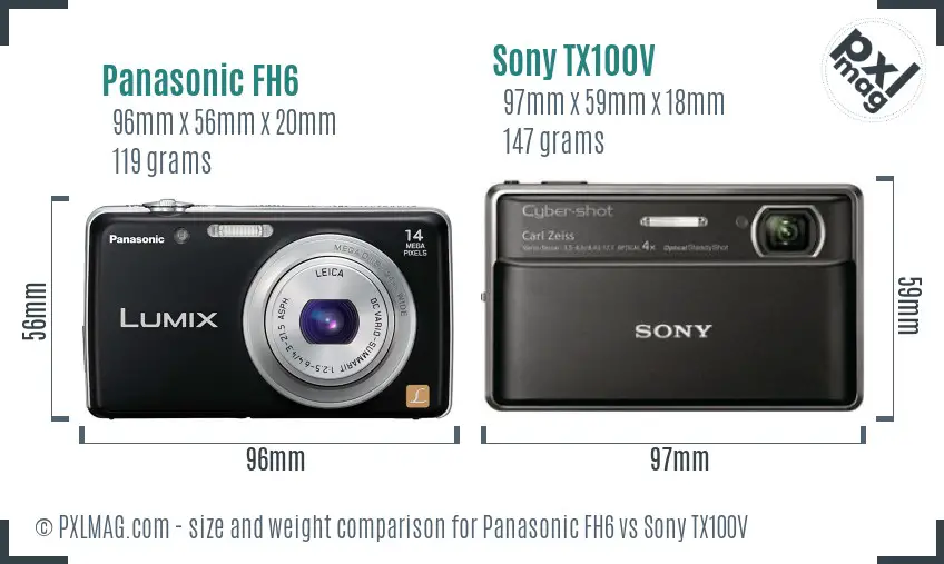 Panasonic FH6 vs Sony TX100V size comparison