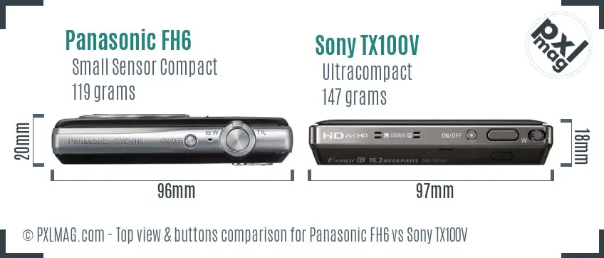 Panasonic FH6 vs Sony TX100V top view buttons comparison