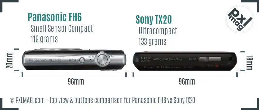 Panasonic FH6 vs Sony TX20 top view buttons comparison