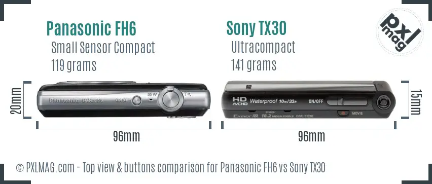 Panasonic FH6 vs Sony TX30 top view buttons comparison