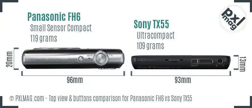 Panasonic FH6 vs Sony TX55 top view buttons comparison Panasonic FH6 vs Sony TX55 top view buttons comparison