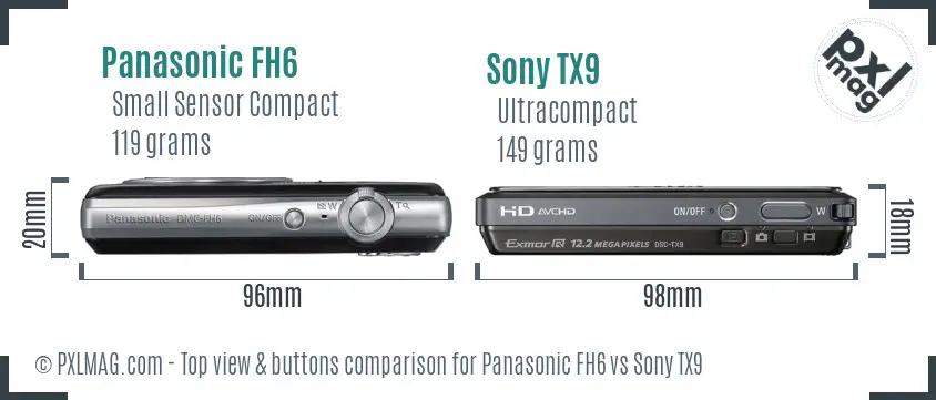 Panasonic FH6 vs Sony TX9 top view buttons comparison Panasonic FH6 vs Sony TX9 top view buttons comparison