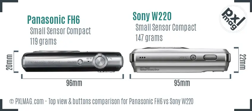 Panasonic FH6 vs Sony W220 top view buttons comparison