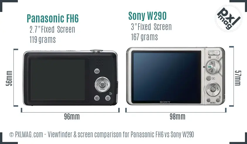 Panasonic FH6 vs Sony W290 Screen and Viewfinder comparison