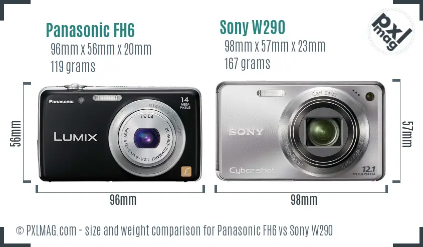 Panasonic FH6 vs Sony W290 size comparison