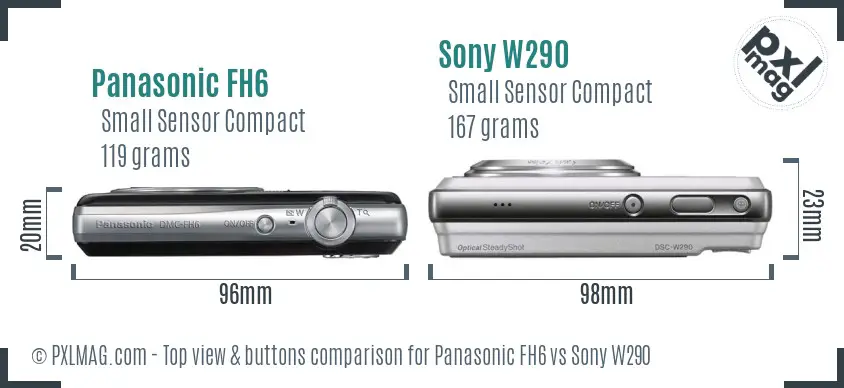 Panasonic FH6 vs Sony W290 top view buttons comparison