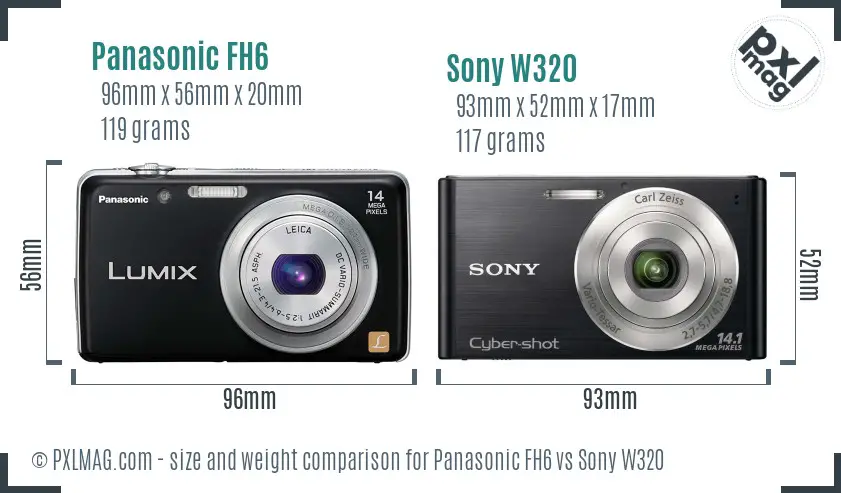 Panasonic FH6 vs Sony W320 size comparison