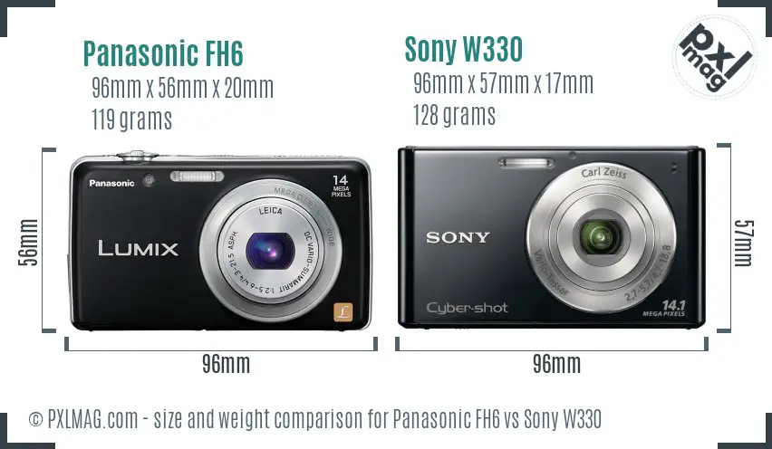 Panasonic FH6 vs Sony W330 size comparison