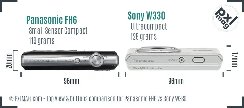 Panasonic FH6 vs Sony W330 top view buttons comparison
