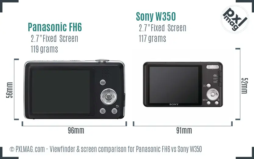 Panasonic FH6 vs Sony W350 Screen and Viewfinder comparison