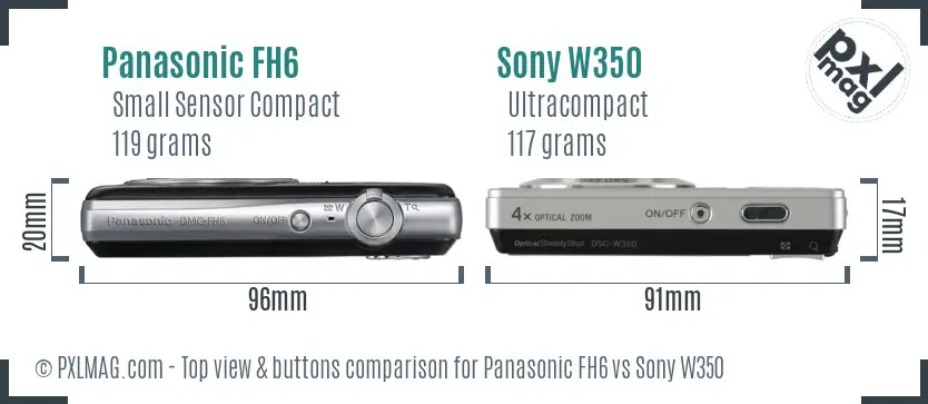 Panasonic FH6 vs Sony W350 top view buttons comparison