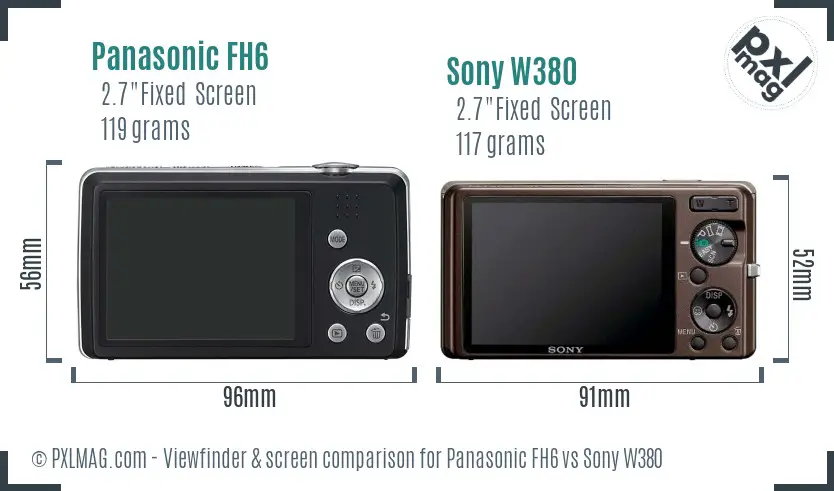 Panasonic FH6 vs Sony W380 Screen and Viewfinder comparison