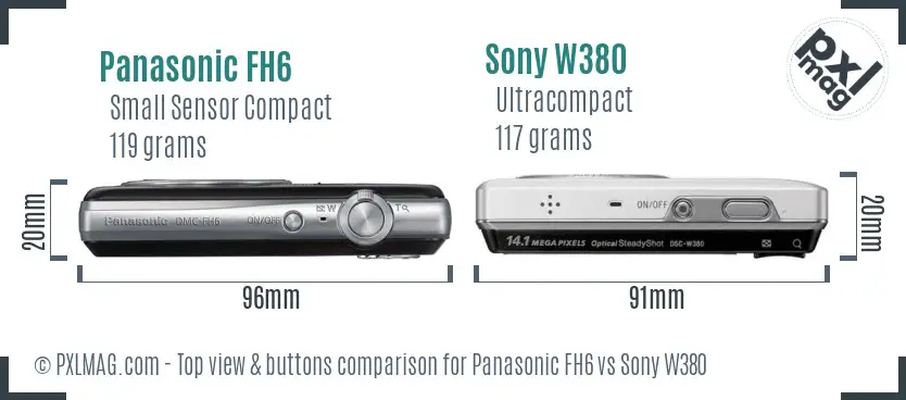 Panasonic FH6 vs Sony W380 top view buttons comparison