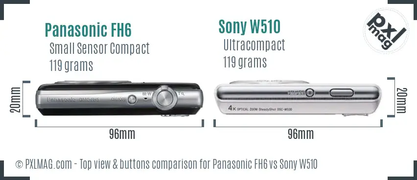 Panasonic FH6 vs Sony W510 top view buttons comparison Panasonic FH6 vs Sony W510 top view buttons comparison