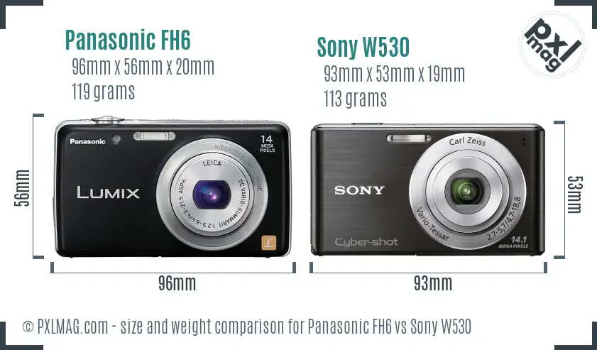 Panasonic FH6 vs Sony W530 size comparison