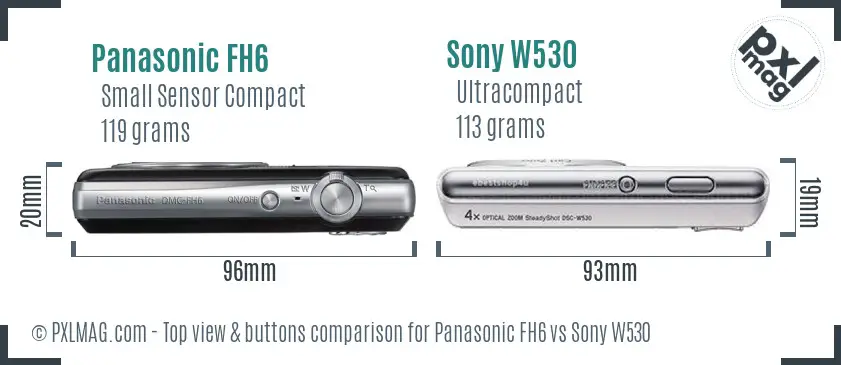 Panasonic FH6 vs Sony W530 top view buttons comparison