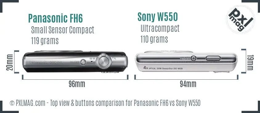 Panasonic FH6 vs Sony W550 top view buttons comparison Panasonic FH6 vs Sony W550 top view buttons comparison