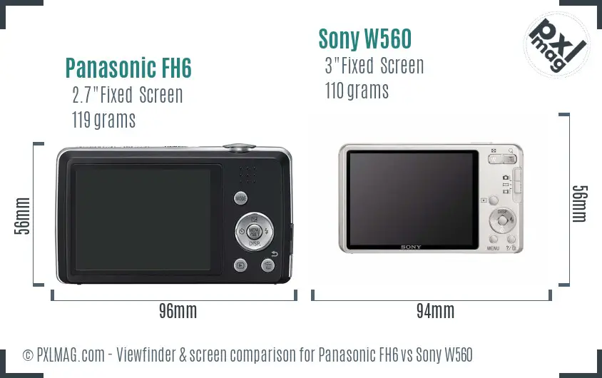 Panasonic FH6 vs Sony W560 Screen and Viewfinder comparison